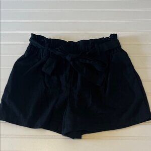 Double Zero linen blend Black High Waist belted Women's Shorts medium like new